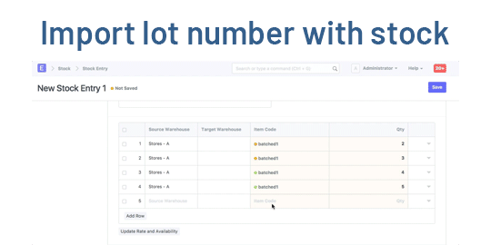 Import lot number with stock from excel