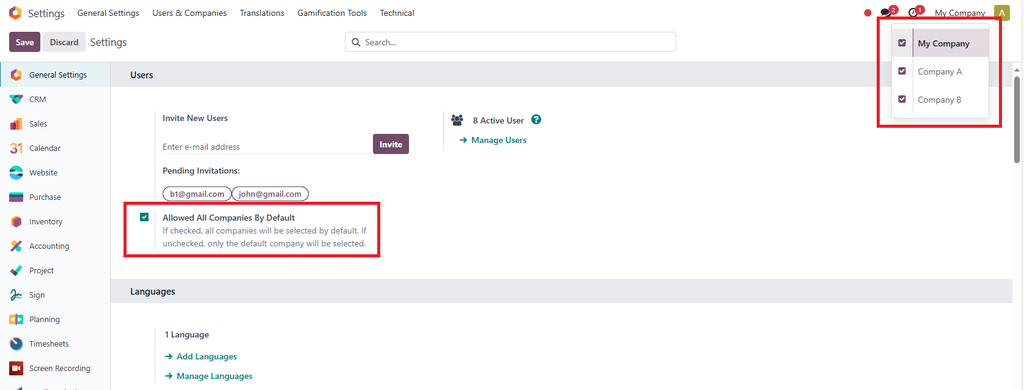 Multi-Company Auto Selection – Default & All Companies Toggle for Odoo