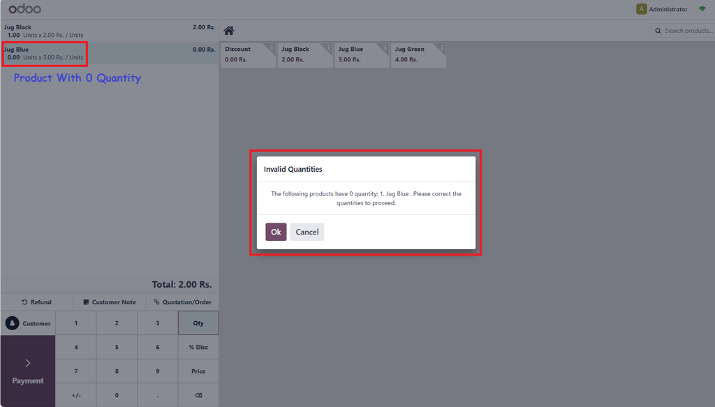 POS Zero Quantity and Empty Order Validation