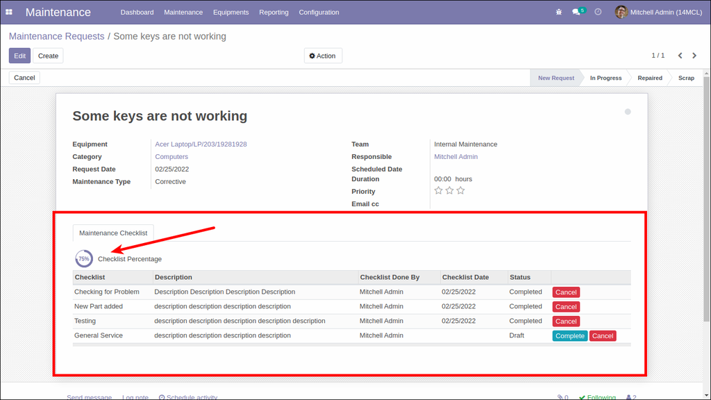 Maintenance Checklist and Approval, Maintenance Checklist Process